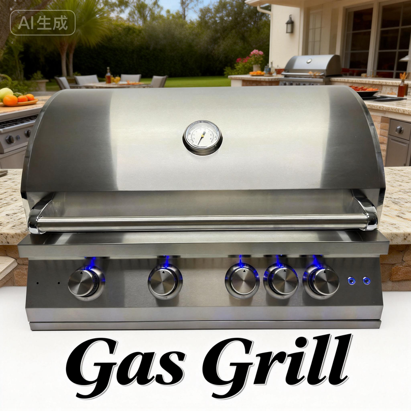 4 Burner Premium Gas Grill with Rear Burner and Built-in Lighting System